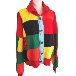 Colorful Patchwork Knit Cardigan Sweater Women Unisex Retro Plus size 16 80s Y2K